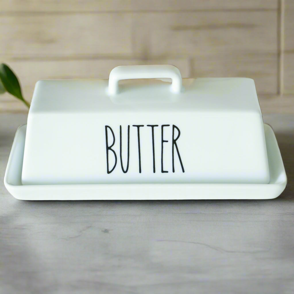 Porcelain Covered Butter Dish with Handle
