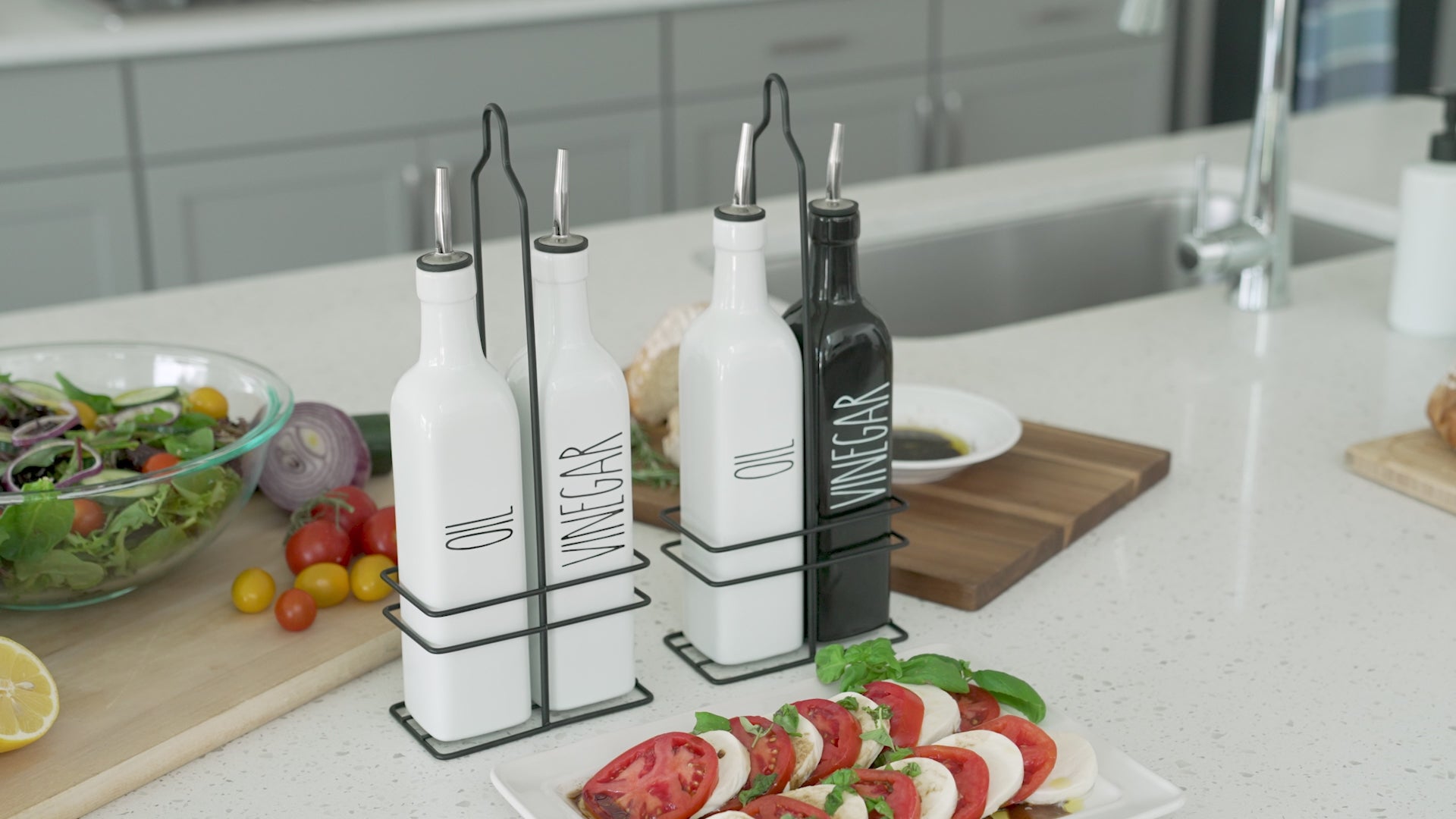 White Ceramic Olive Oil & Vinegar Dispenser