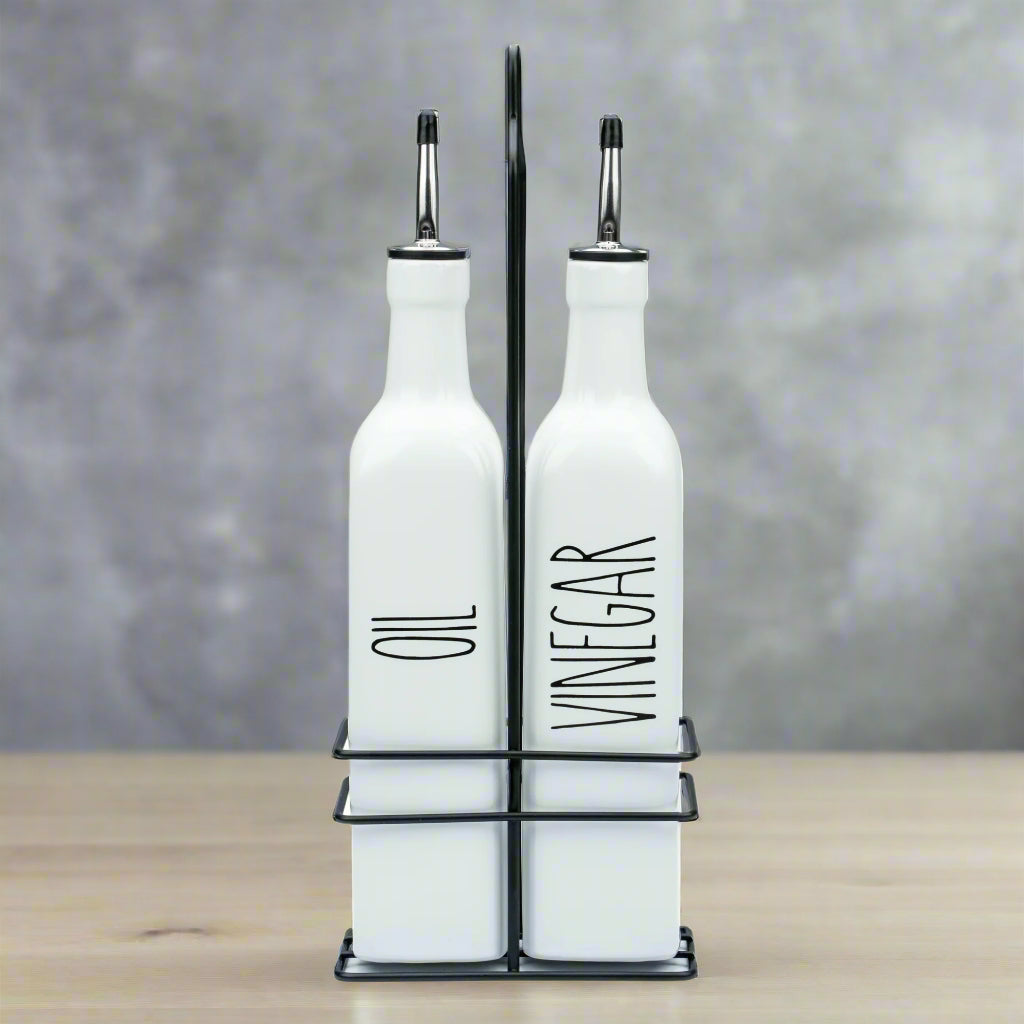 White Ceramic Olive Oil & Vinegar Dispenser