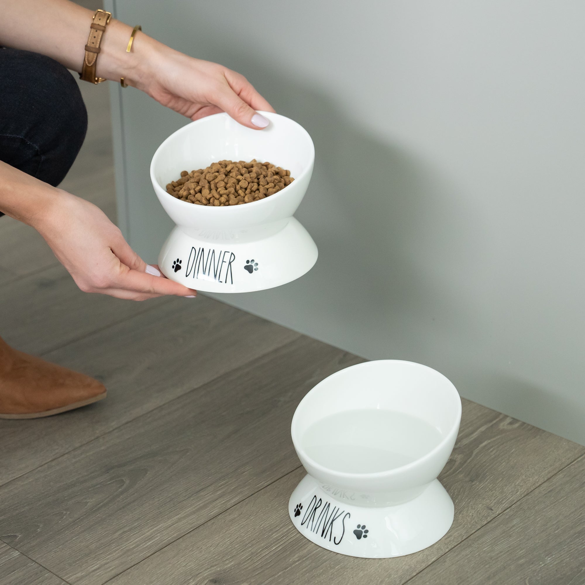 Porcelain Elevated Food and Water Bowl Set