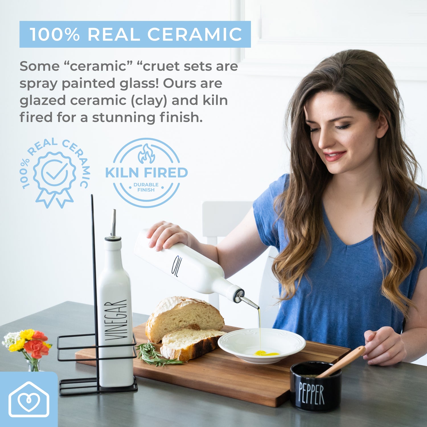 White Ceramic Olive Oil & Vinegar Dispenser