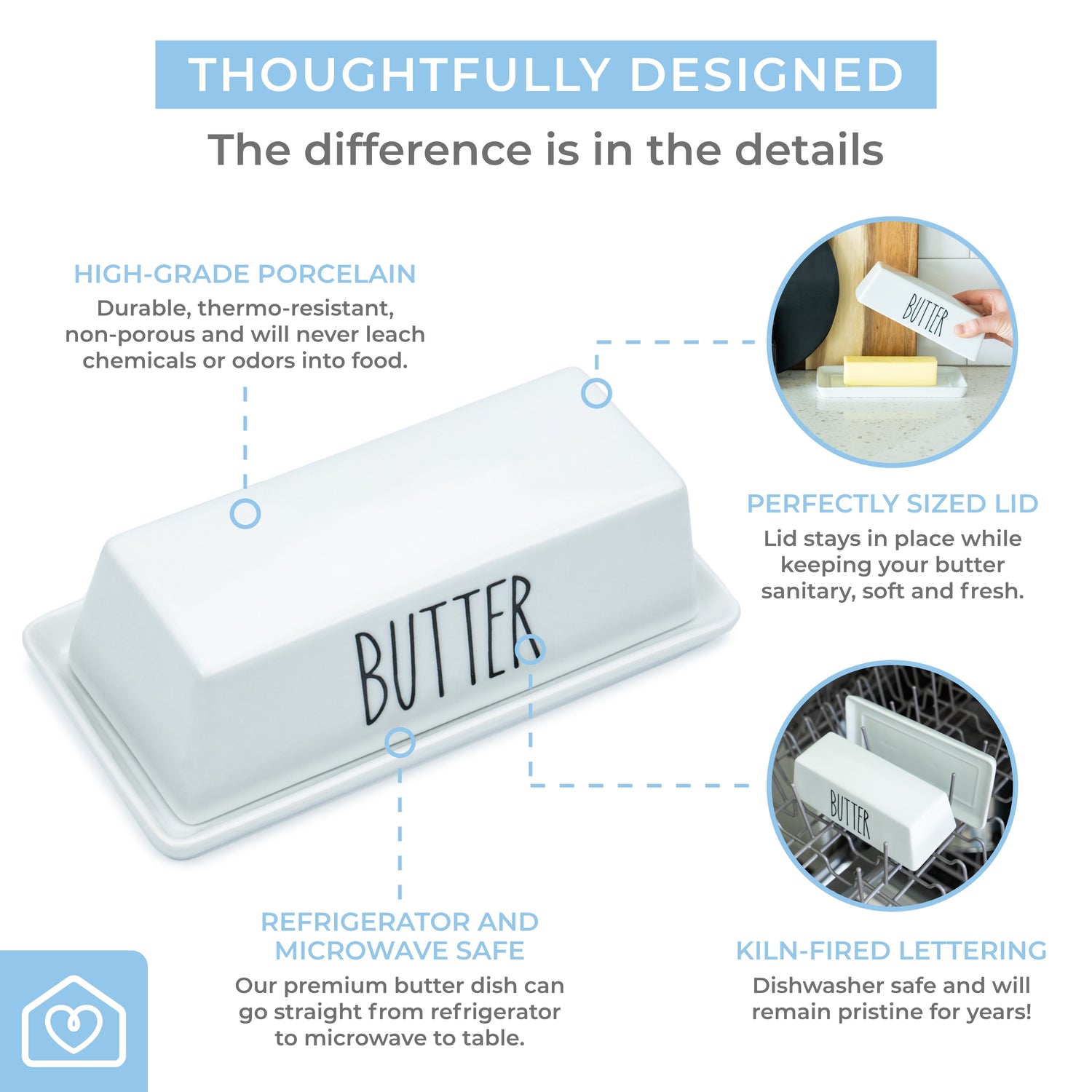 Porcelain Covered Butter Dish without Handle