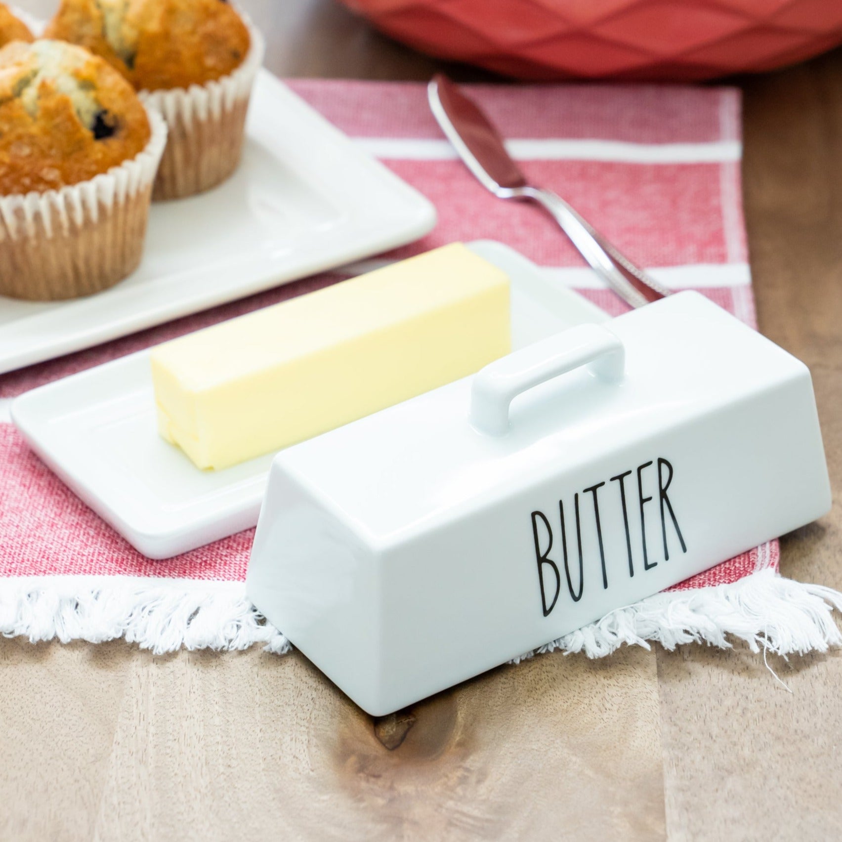 Porcelain Covered Butter Dish with Handle