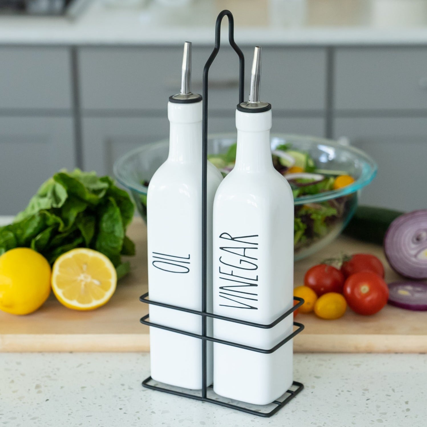 White Ceramic Olive Oil &amp; Vinegar Dispenser