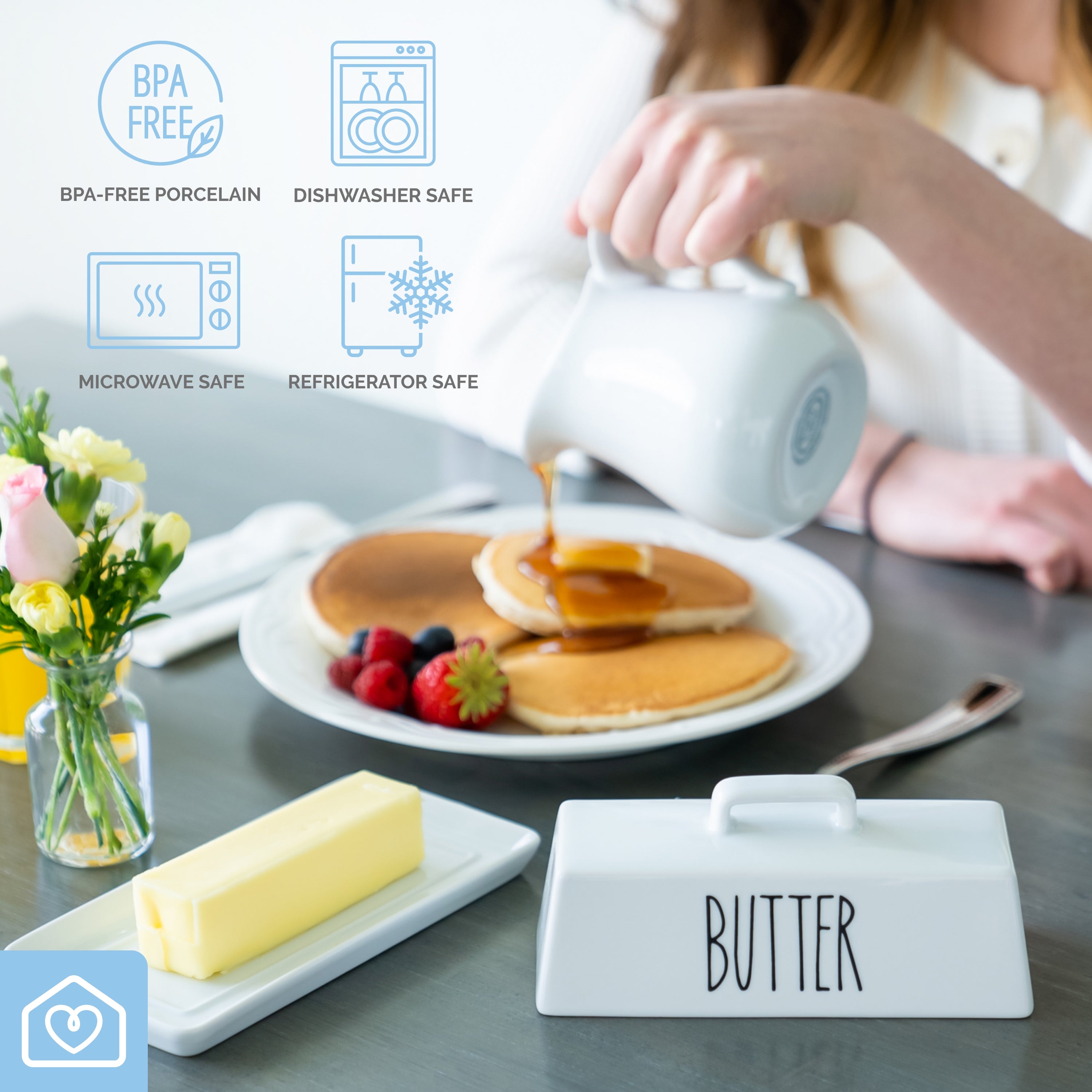 Porcelain Covered Butter Dish with Handle