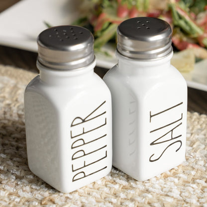 White Farmhouse Ceramic Salt and Pepper Shakers Set